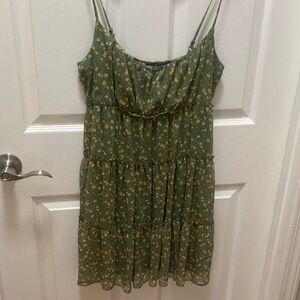 Trixxi Olive Floral Tiered Mini Dress